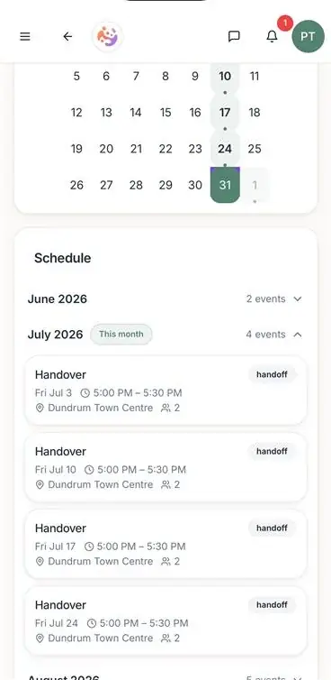 ParenThing shared family calendar with pickups and activities
